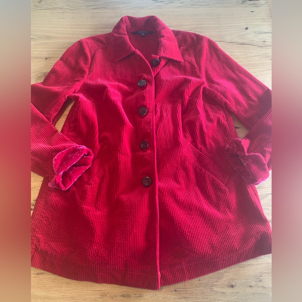 Chadwick’s Pleated Pea Coat Corduroy Velvet Magenta Women’s Petite Medium Prelov